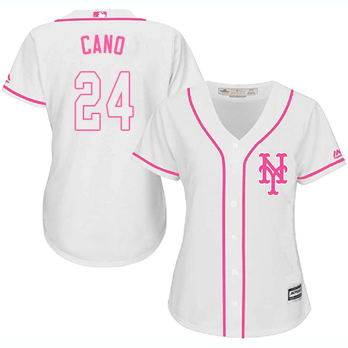 Mets #24 Robinson Cano White/Pink Fashion Women's Stitched MLB Jersey